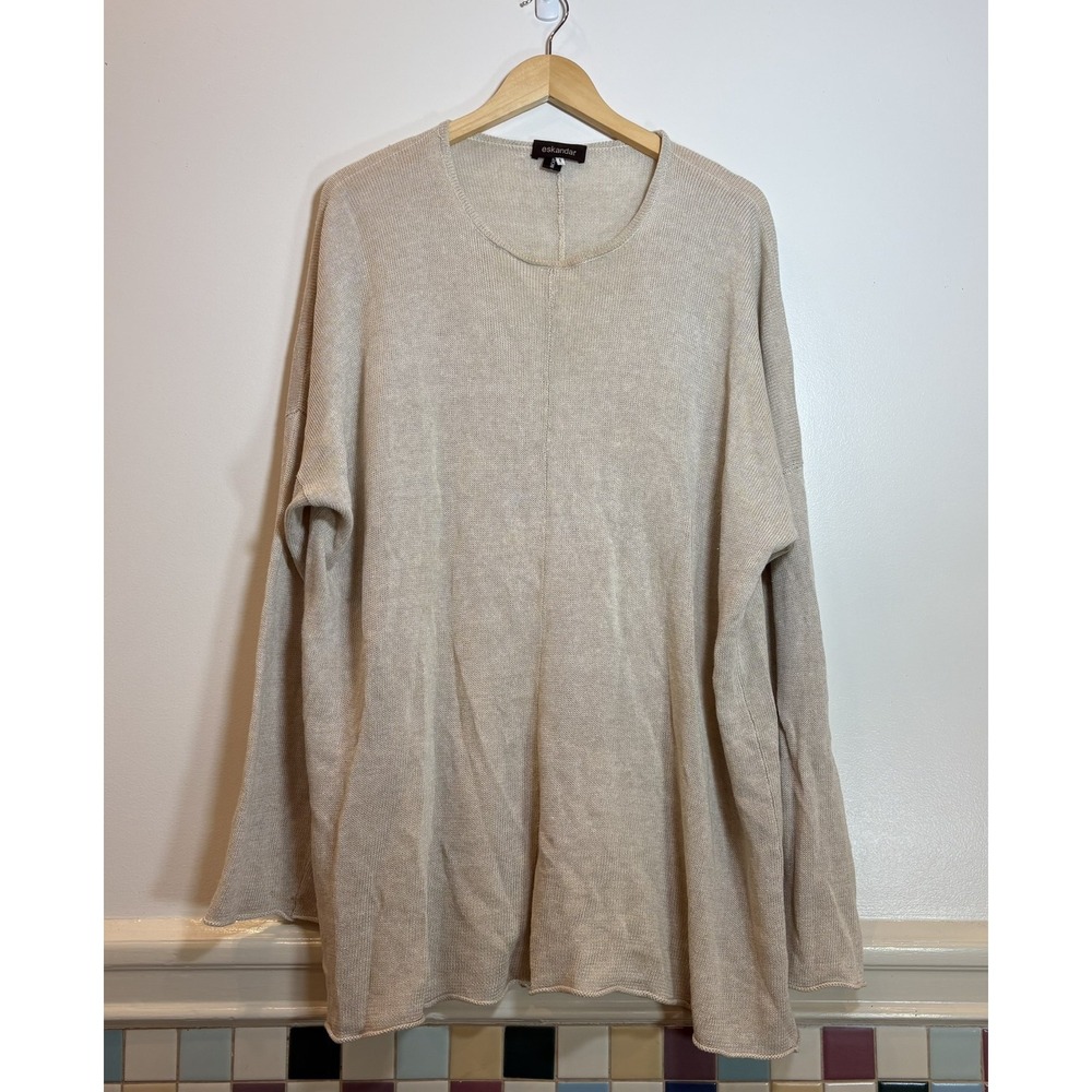 Eskandar X Bergdorf Goodman Linen Oversized Knit Sweater Tunic Sz 1 Beige Lagen